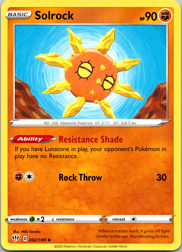 Solrock (092/189) [SWSH03: Darkness Ablaze]