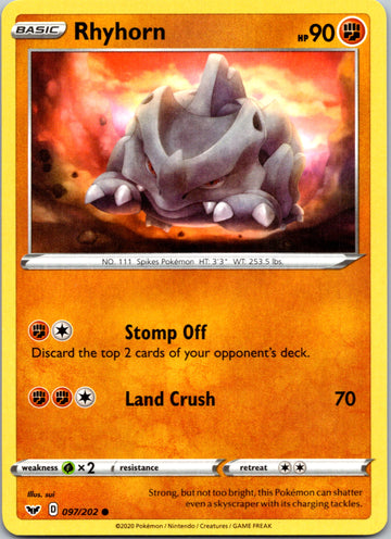 Rhyhorn (097/202) (097/202) [SWSH01: Sword & Shield Base Set]