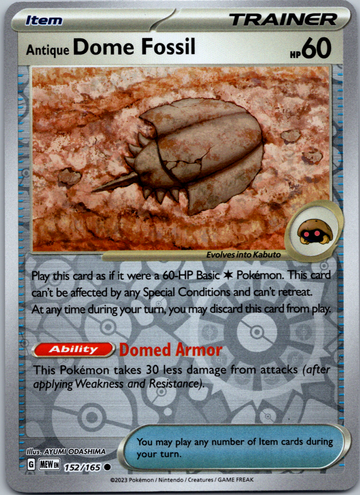 Antique Dome Fossil (152/165) [Scarlet & Violet:  151] Reverse Holofoil