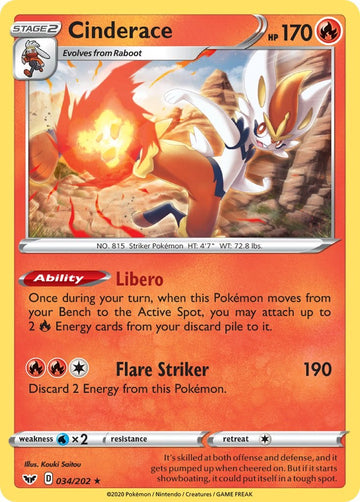 Cinderace (034/202) (034/202) [SWSH01: Sword & Shield Base Set]