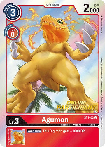 Agumon - ST1-03 (2021 Championship Online Regional) [Online Participant] [ST1-03 U] [Starter Deck 01: Gaia Red] Foil