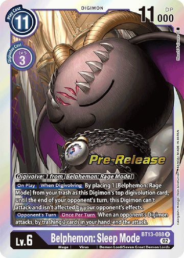 Belphemon: Sleep Mode [BT13-088 R] [Versus Royal Knights Pre-Release Cards] Foil
