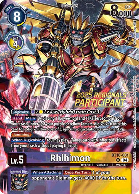 Rhihimon (2025 Regionals Participant) [BT18-081 U] [Release Special Booster 2.0] Foil