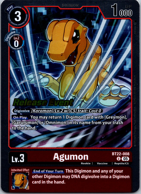 Agumon [BT22-008 U] [Cyber Eden Release Event Cards] Foil