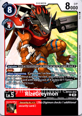 RizeGreymon [BT22-012 C] [Cyber Eden]