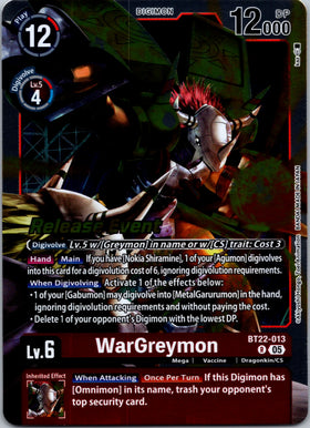 WarGreymon [BT22-013 R] [Cyber Eden Release Event Cards] Foil