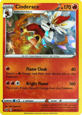 Cinderace (Cracked Ice Holo) [036/202] [Sword & Shield Base Set] Holofoil