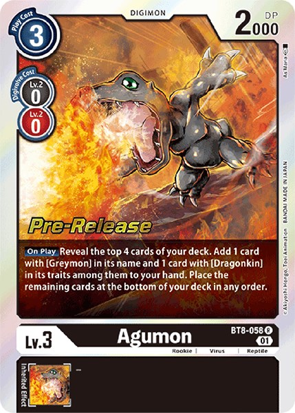 Agumon [BT8-058 R] [New Awakening Pre-Release Cards] Foil