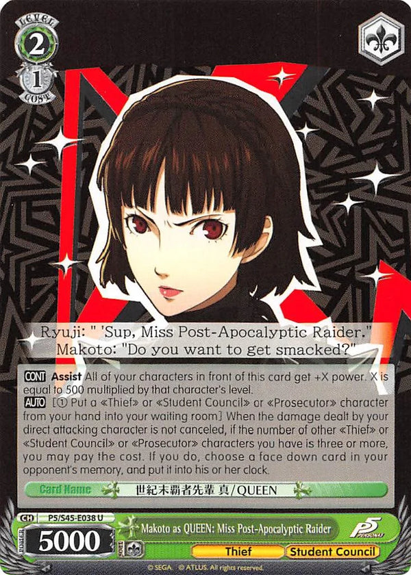 4d91944a-0b46-47fa-bea9-fb030e9bcfeb | ws-p5/s45-e038-u-nf-pers5-unc-nm | Makoto as QUEEN: Miss Post-Apocalyptic Raider