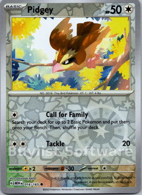Pidgey [016/165] [Scarlet & Violet 151] Reverse Holofoil