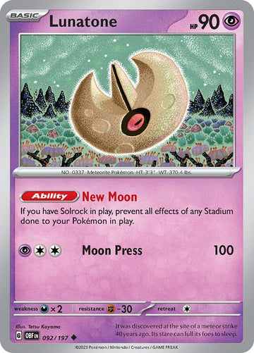 Lunatone [092/197] [Obsidian Flames] Reverse Holofoil