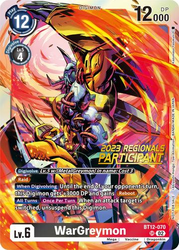 WarGreymon (2023 Regionals Participant) [BT12-070] [Across Time] Foil