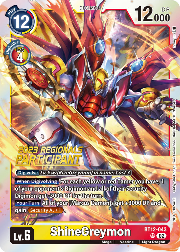 ShineGreymon (2023 Regionals Participant) [BT12-043] [Across Time] Foil