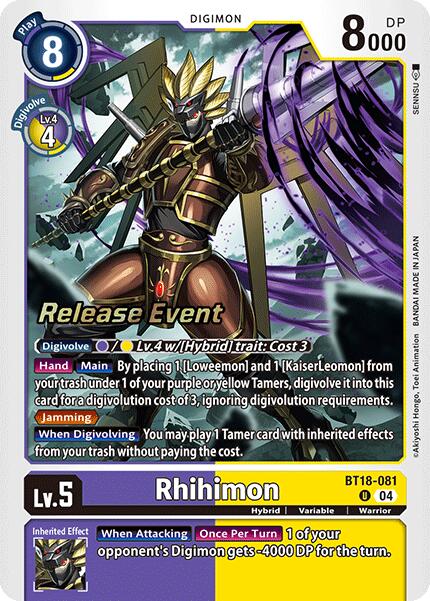 Rhihimon [BT18-081] [Release Special Booster 2.0 Celebration Event Cards] Foil