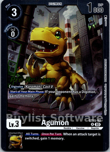 Agumon [ST15-02 R] [ Dragon of Courage Pre-Release Cards] Foil