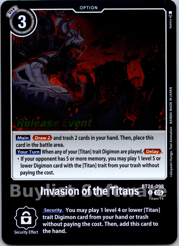 Invasion of the Titans [BT24-098 U] [Time Stranger Release Events Cards] Foil