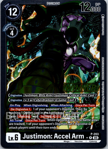 Justimon: Accel Arm (Store Tournament 2025 Vol.4 Winner Pack) [P-203] [Digimon Promotion Cards] Foil