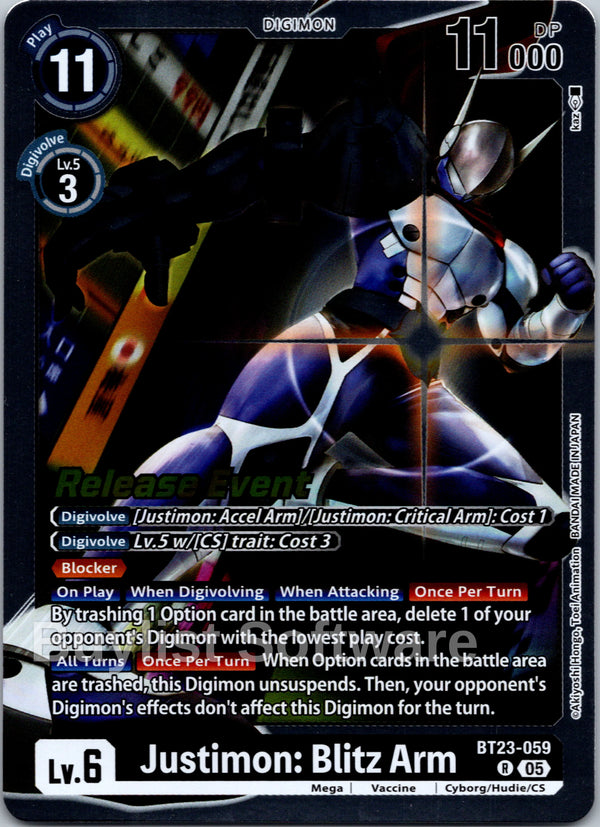 Justimon: Blitz Arm [BT23-059] [Hackers' Slumber Release Event Cards] Foil