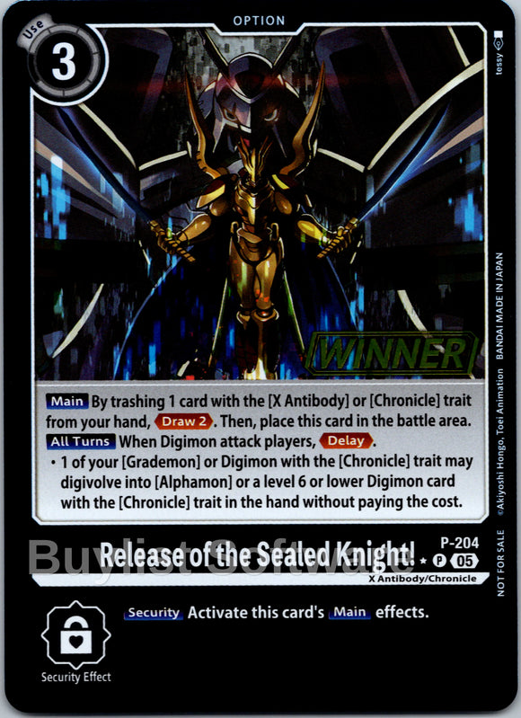 Release of the Sealed Knight! (Store Tournament 2025 Vol.4 Winner Pack) [P-204] [Digimon Promotion Cards] Foil