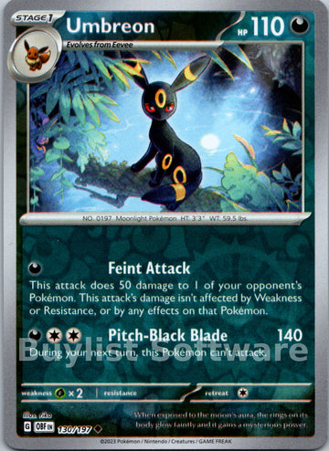 Umbreon (GameStop Exclusive) [130/197] [Obsidian Flames] Reverse Holofoil