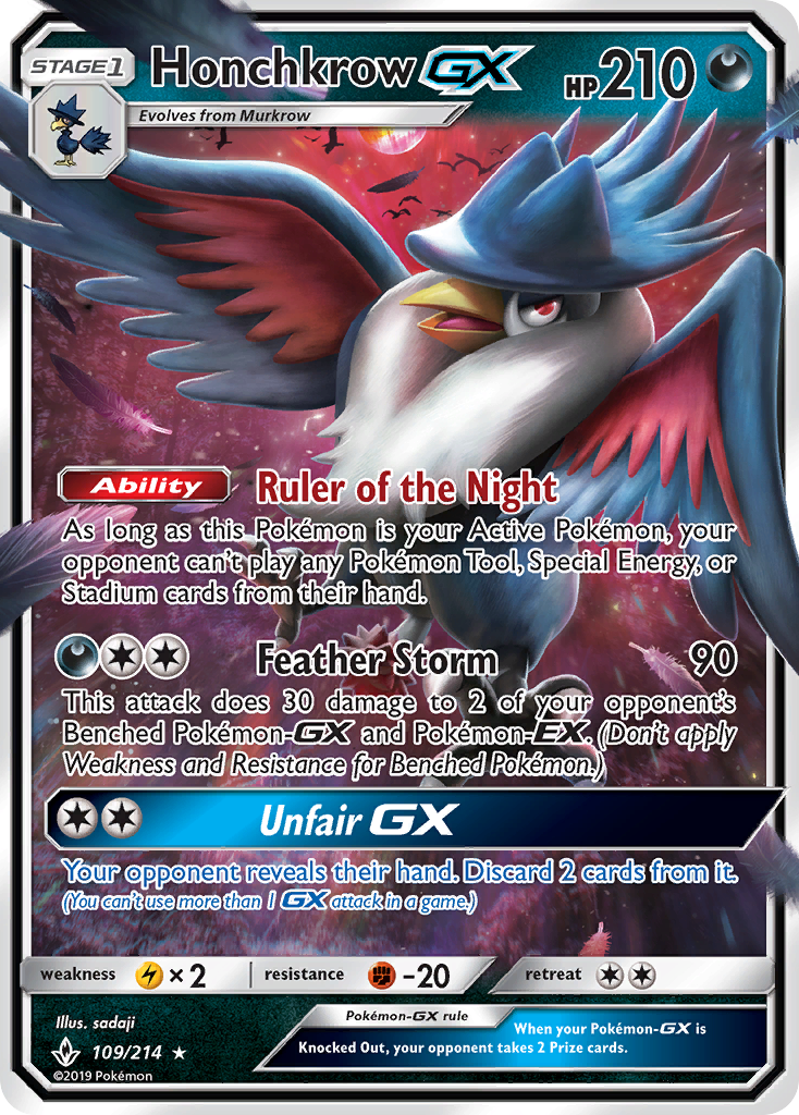 Honchkrow GX (109/214) [Sun & Moon: Unbroken Bonds] - Duel Kingdom