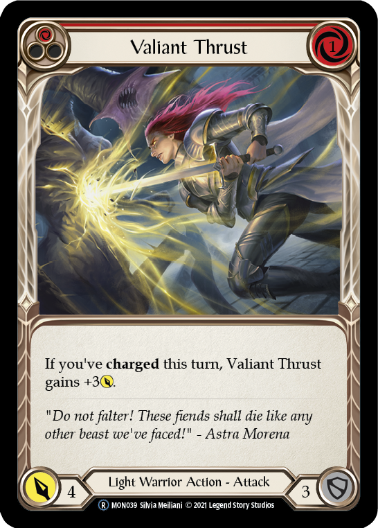 Valiant Thrust (Red) (Rainbow Foil) [U-MON039-RF] Unlimited Rainbow Foil - Duel Kingdom