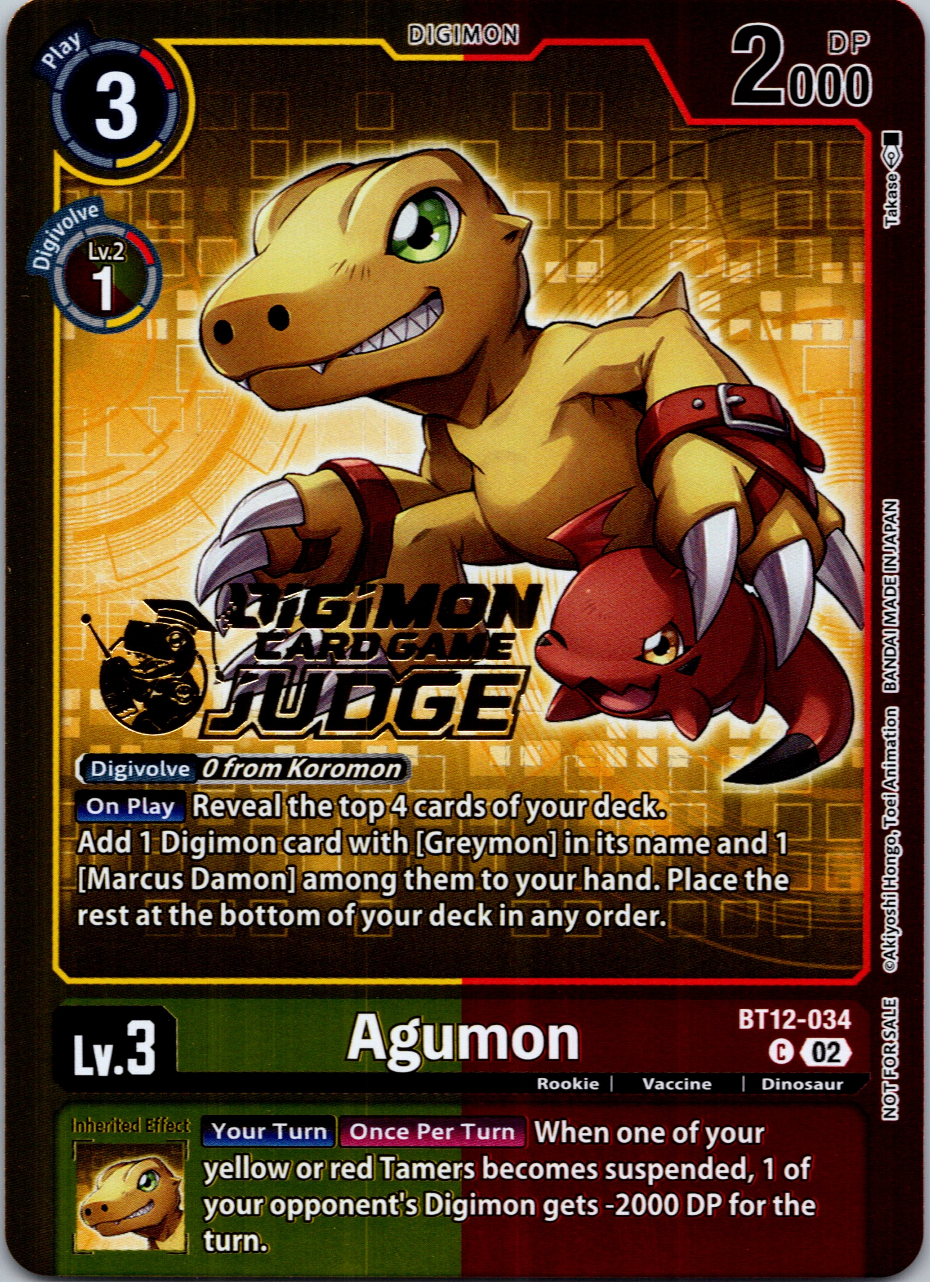 Agumon - BT12-034 (Judge Pack 5) [BT12-034] [Across Time] Foil